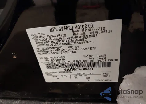 2021 Ford Ecosport Se z USA, uszkodzony, nr VIN MAJ6S3GL0MC406411